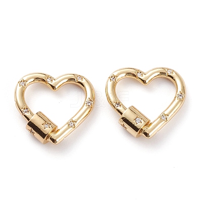 Brass Micro Pave Clear Cubic Zirconia Screw Carabiner Lock KK-C100-45G-G-1