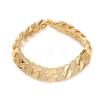 Geometric Brass Micro Pave Clear Cubic Zirconia Link Chain Bracelets for Women BJEW-F530-05G-1