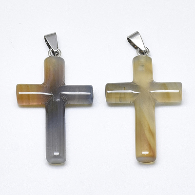 Natural Grey Agate Pendants G-T122-18O-1