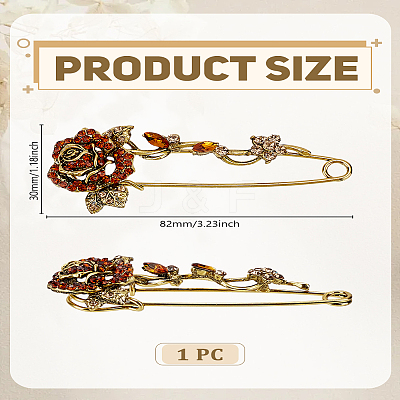 1Pc Rose Tangerine Rhinestone Brooch JEWB-LP0002-03-1
