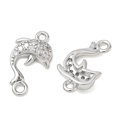 SHEGRACE Brass Micro Pave Clear Cubic Zirconia Dolphin Links Connector Charms XGRQ3K419-568P-1