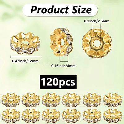 120Pcs Brass Rhinestone Spacer Beads RB-PA0001-03G-01-1