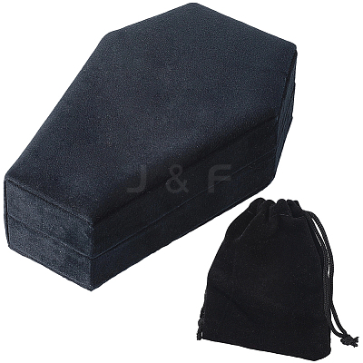 1Pc Coffin Shaped Velvet Jewelry Storage Boxes DARK-BBC0001-01-1