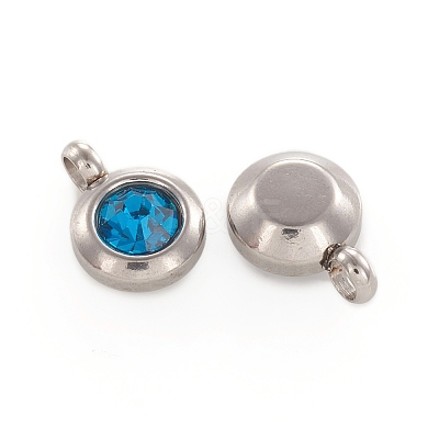 Trendy Original Color 304 Stainless Steel Faceted Grade A Rhinestone Flat Round Charms Pendants RB-N030-01K-1