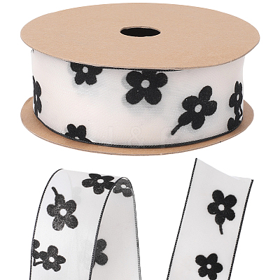 1Roll Printed Polyester Chiffon Ribbons OCOR-CY0002-35D-1