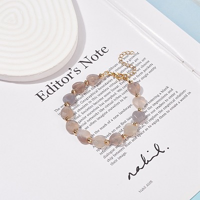 Natural Grey Agate Heart Beaded Bracelet BJEW-JB08697-04-1