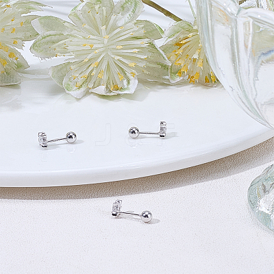 2 Pairs 925 Sterling Silver Micro Pave Clear Cubic Zirconia Flower Cartilage Earrings EJEW-BBC0001-57P-1