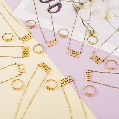 Number Pendant Necklace & Open Cuff Ring JX196A-1