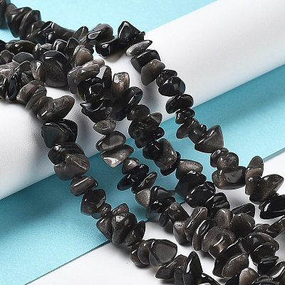 Natural Silver Sheen Obsidian Chip Beads Strands G-M205-07A-1