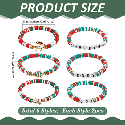 12Pcs 2 Sets Christmas Theme Polymer Clay Heishi Beaded Stretch Bracelets BJEW-ME0001-17A-1