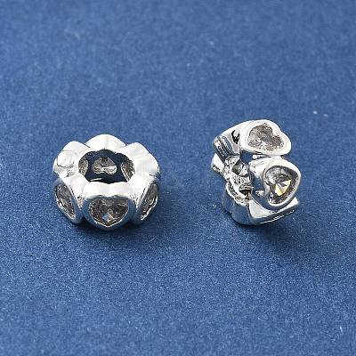 Brass Micro Pave Clear Cubic Zirconia Rondelle European Beads KK-R216-20S-1