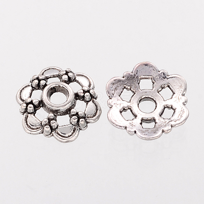 6-Petal Filigree Flower Tibetan Silver Bead Caps X-AA0502-NF-1