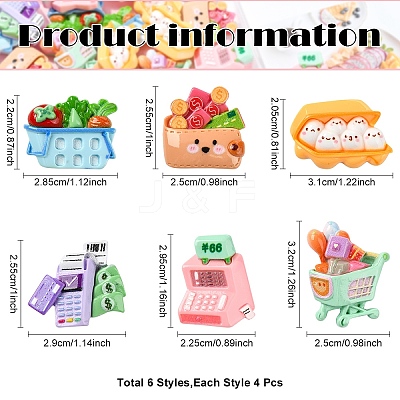 24Pcs 6 Styles Supermarket Theme Opaque Resin Decoden Cabochons Sets RESI-YW0004-06-1