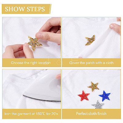 24Pcs 4 Colors Star Hotfix Rhinestone Iron on Patches DIY-FG0003-83-1