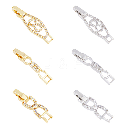 SUPERFINDINGS 6Pcs 3 Styles 2 Colors Rack Plating Brass Clear Cubic Zirconia Watch Band Clasps KK-FH0007-36-1