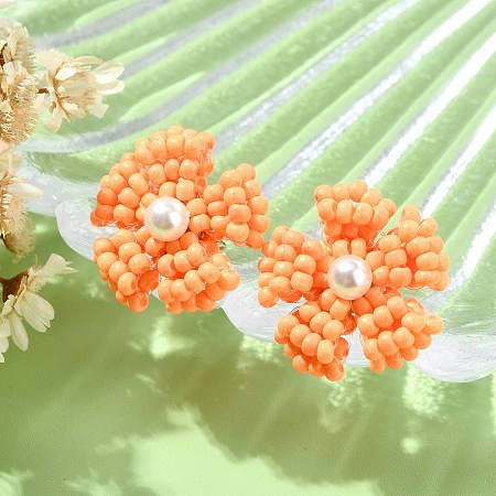 Daisy Glass Seed Beaded Stud Earrings EJEW-MZ00334-02-1