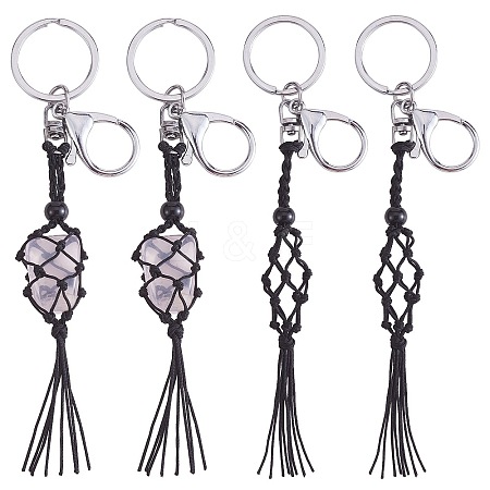 4Pcs  Macrame Fringe Braided Keychain AJEW-SW00014-05-1