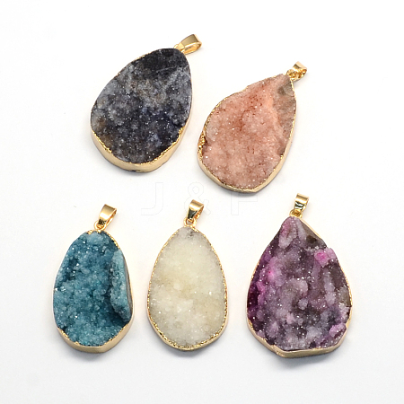   5PCS Dyed Plated Drop Shape Gemstone Pendant Natural Agate Drop Pendants for Jewelry Making G-PH0026-03-1