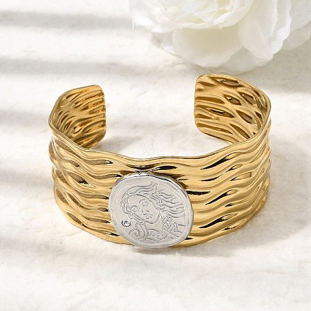 Hammered 304 Stainless Steel Cuff Bangles for Women BJEW-Z177-01GP-01-1