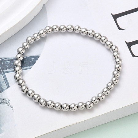 Brass Round Beaded Stretch Bracelets for Men Women BJEW-B148-05C-P-1