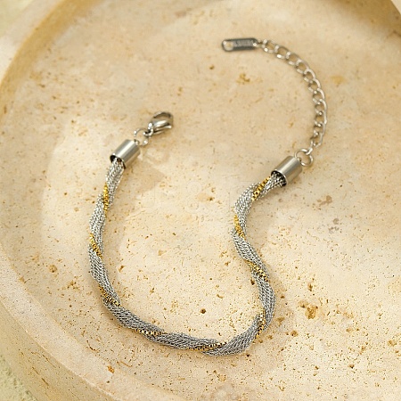 Two Tone 304 Stainless Steel Box Chain Rolled Bracelets for Women Men BJEW-Q028-01GP-1