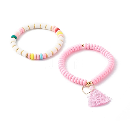 Handmade Polymer Clay Beads Stretch Bracelets Sets BJEW-JB06427-04-1