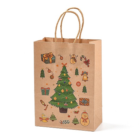 Christmas Theme Printed Kraft Paper Bags with Handles ABAG-M008-08E-1