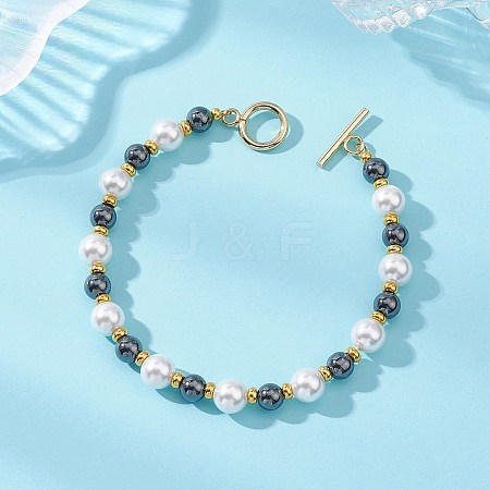 Shell Pearl & Non-Magnetic Synthetic Hematite Beaded Bracelets for Women BJEW-JB12897-1