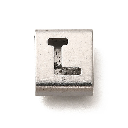 Letter Style 304 Stainless Steel Square Slide Charms STAS-L132-23L-1