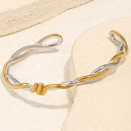 Duo Tone 304 Stainless Steel Twisted Open Cuff Bangles SA-CBA3E4B-03GP-1