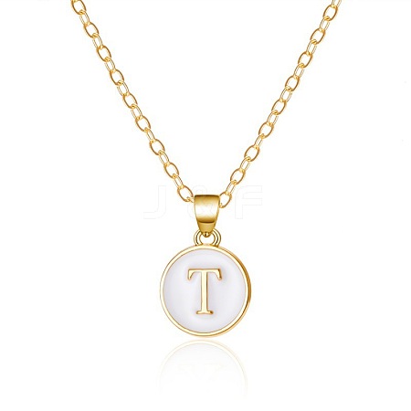 Alloy White Enamel Flat Round with Letter Pendant Necklaces FS-WG63565-20-1