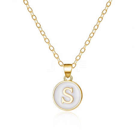 Alloy White Enamel Flat Round with Letter Pendant Necklaces FS-WG63565-19-1