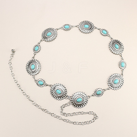 Alloy Pave Synthetic Turquoise Link Chain Belly Chains WG63A0D-10-1