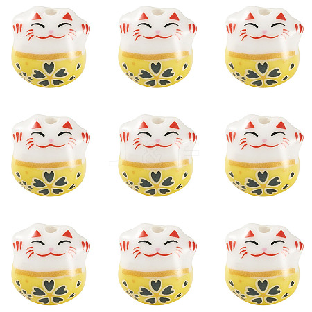 9Pcs Handmade Printed Porcelain Beads PORC-TADJ0001-01F-1