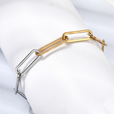 Two Tone 304 Stainless Steel Paperclip Chain Bracelets for Women BJEW-G786-01GP-02-1