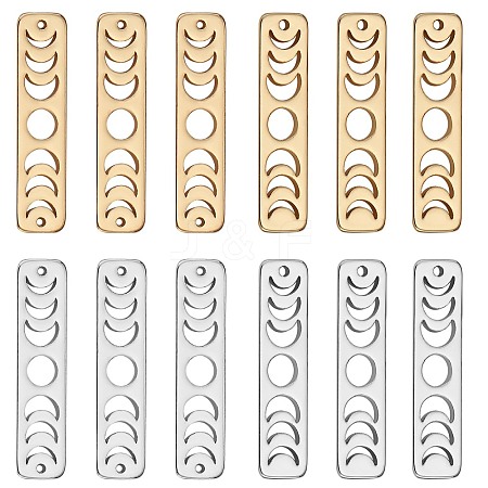 12Pcs 4 Style Brass Moon Phase Bar Links & Charms KK-SZ0005-45-1