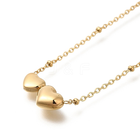 Ion Plating(IP) 304 Stainless Steel Double Hearts Pendant Satellite Chain Necklaces for Women NJEW-F328-18G-1