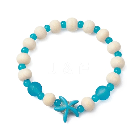 Synthetic Turquoise & Wood & Glass Beaded Stretch Bracelets for Boys Girls BJEW-JB11125-02-1