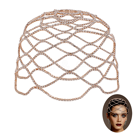 1Pc Rhinestone Mesh Headpiece Cap AJEW-HY0002-55G-1