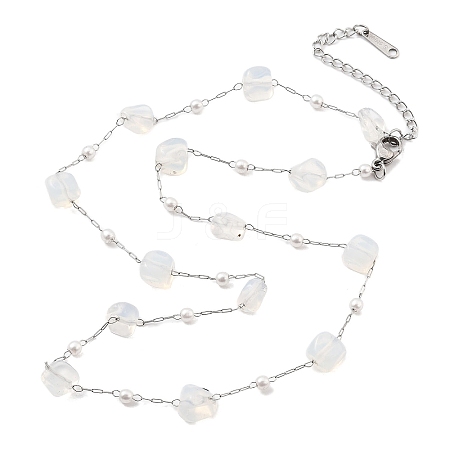 Opalite Nuggets Link Chain Necklaces NJEW-H041-06P-02-1