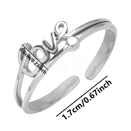 Stylish LOVE Letter Design 304 Stainless Steel Open Cuff Ring for Women YU4373-1-1