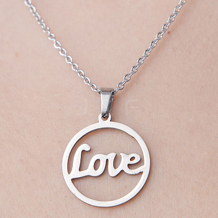 Non-Tarnish 201 Stainless Steel Word Love Pendant Necklace NJEW-OY001-44-1