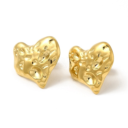 Ion Plating(IP) 304 Stainless Steel Textured Heart Stud Earrings for Women EJEW-I281-14G-1