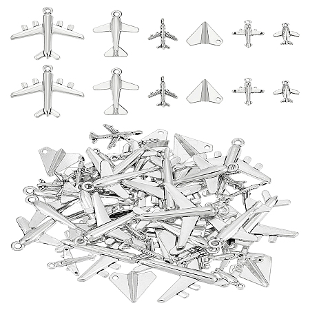 60Pcs 6 Styles Tibetan Style Zinc Alloy Passenger Airplane Pendants FIND-LP0001-94-1
