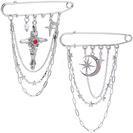 2Pcs 2 Styles Steel Brooches JEWB-BM0001-01P-1