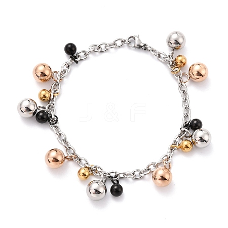 304 Stainless Steel Round Charm Bracelets STAS-B021-08-1