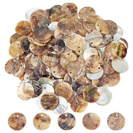 400Pcs Shell Flat Round Charms BSHE-GO0001-02-1