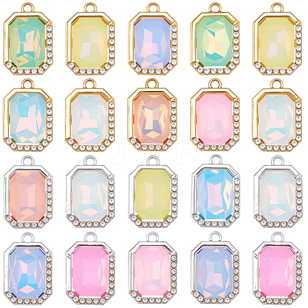 48Pcs 2 Colors UV Plating Alloy with Mixed Color Glass Rhinestone Pendants FIND-SC0023-45-1