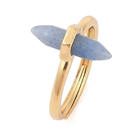 Double Pointed Hexagonal Prism Dyed & Heated Natural Blue Aventurine Adjustable Rings for Women RJEW-G327-01G-07-1