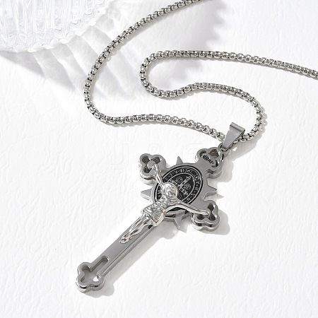 Religion 201 Stainless Steel Enamel Saint Benedict Crucifix Cross Pendant 304 Stainless Steel Box Chain Necklaces SA-CBA3211-03P-1